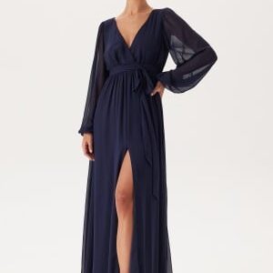 Goddiva Long Sleeve Chiffon Dress Navy S (UK10)