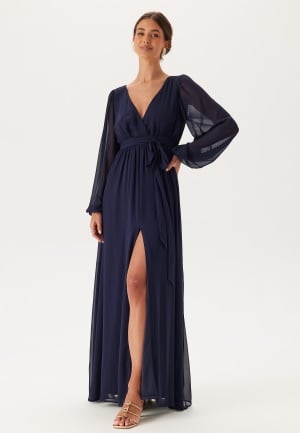 Goddiva Long Sleeve Chiffon Dress Navy XXL (UK18)