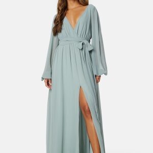 Goddiva Long Sleeve Chiffon Dress Sage Green XXS (UK6)