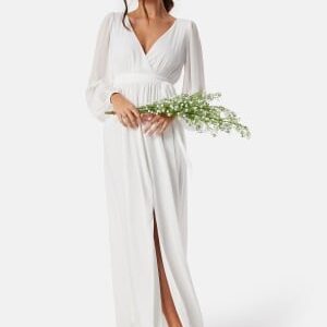 Goddiva Long Sleeve Chiffon Maxi Dress White M (UK12)