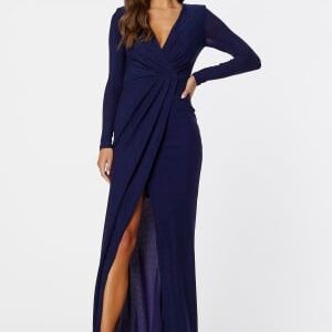 Goddiva Long Sleeve Glitter Maxi Dress Navy XS (UK8)