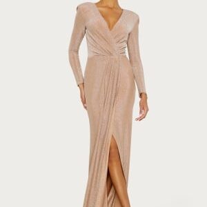 Goddiva Long Sleeve Glitter Maxi Dress Nude XS (UK8)