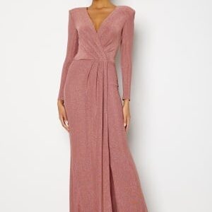 Goddiva Long Sleeve Glitter Maxi Dress Rose XXL (UK18)