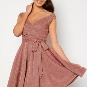 Goddiva Lurex Skater Dress Dark Rose L (UK14)