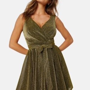 Goddiva Lurex Skater Dress Gold XL (UK16)