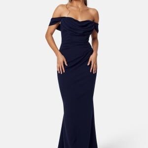 Goddiva Off Shoulder Maxi Dress Dark blue S (UK10)