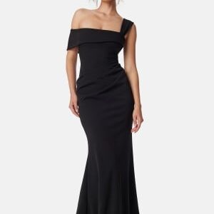 Goddiva One Shoulder Bardot Pleat Maxi Black XL (UK16)