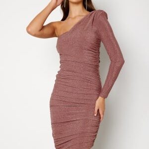 Goddiva One Shoulder Glitter Mini Dress Rose L (UK14)