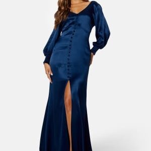 Goddiva Satin Button Front Maxi Dress Navy XXL (UK18)