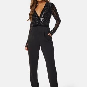 Goddiva Sequin Bodice Jumpsuit Black XL (UK16)