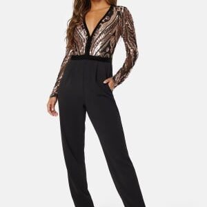 Goddiva Sequin Bodice Jumpsuit Champagne L (UK14)