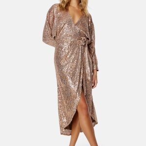 Goddiva Sequin Wrap Midi Dress Champagne XS (UK8)