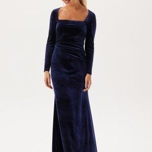 Goddiva Square Neck Velvet Maxi Dress Navy S (UK10)