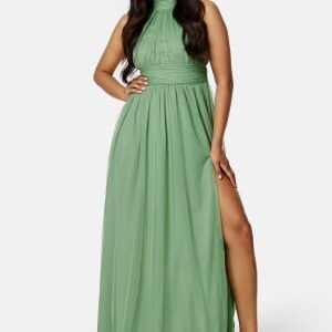 Goddiva Tie Neck Maxi Dress With Split Dusty Sage XXS (UK6)