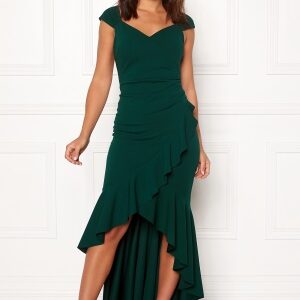 Goddiva Wrap Front Frill Dress Green M (UK12)