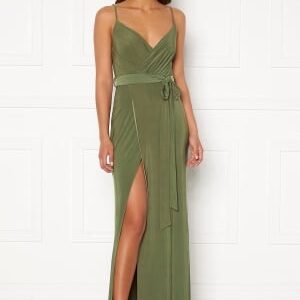 Goddiva Wrap Front Maxi Dress Olive L (UK14)