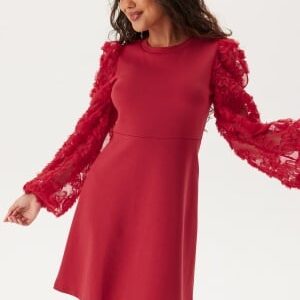 Happy Holly 3D Floral Sleeve Short Dress Red 36/38