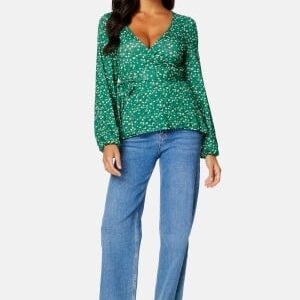 Happy Holly Amanda puff sleeve wrap top Dark green / Floral 32/34