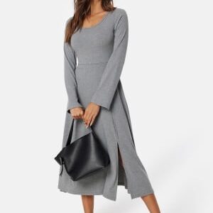 Happy Holly Soft Rib Slit Midi Dress Grey melange 48/50