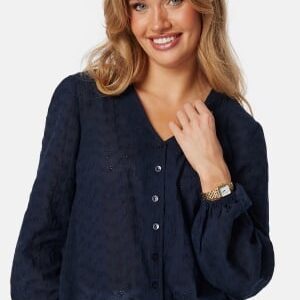 Happy Holly Nisha Broderie Anglaise Blouse Navy 36/38