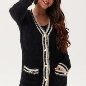 Happy Holly Contrast Fluffy Knitted Cardigan Black 36/38