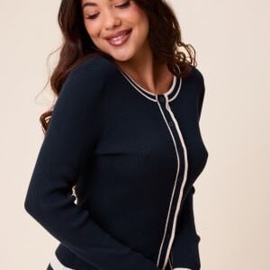 Happy Holly Contrast Knitted Cardigan Navy/Cream 44/46