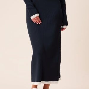 Happy Holly Contrast Knitted Midi Skirt Navy/Cream 36/38