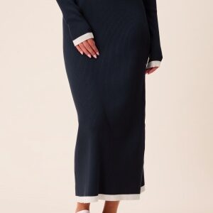 Happy Holly Contrast Knitted Midi Skirt Navy/Cream 32/34