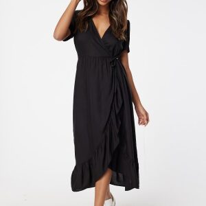 Happy Holly Evie Puff Sleeve Midi Wrap Dress Black 32/34