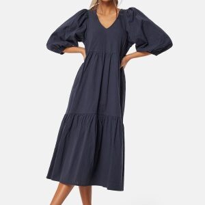 Happy Holly Balloon Sleeve Cotton Dress Dark blue 48/50