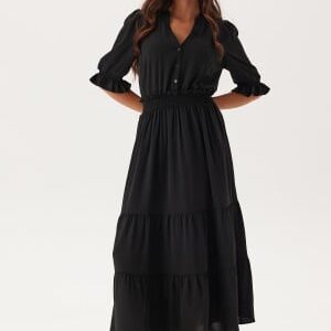 Happy Holly Frill Neck Tiered Maxi Dress Black 36/38