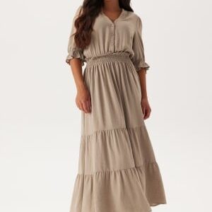 Happy Holly Frill Neck Tiered Maxi Dress Nougat 32/34