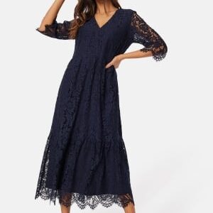 Happy Holly V-neck Lace Midi Dress Dark blue 36/38