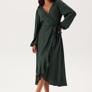 Happy Holly Puff Sleeve Viscose Wrap Dress Dusty green/Patterned 36/38