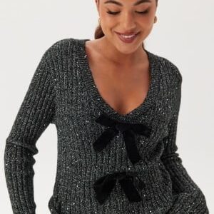 Happy Holly Sparkling Knitted Bow Sweater Black/Silver 36/38