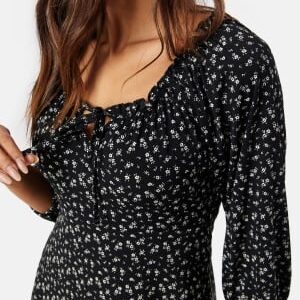 Happy Holly Soft Puff Sleeve Dress Black/Floral 36/38