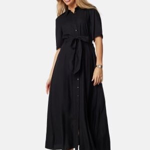 Happy Holly Viscose Belted Shirt Dress Black 44/46