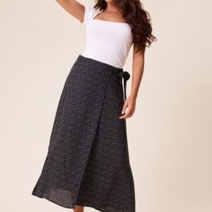 Happy Holly Viscose Midi Wrap Skirt Black/Dotted 40/42