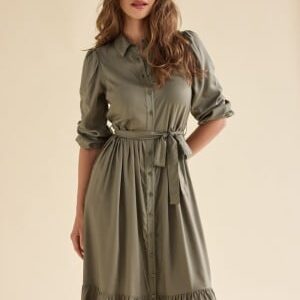 Happy Holly Viscose Shirt Dress Khaki green 36/38