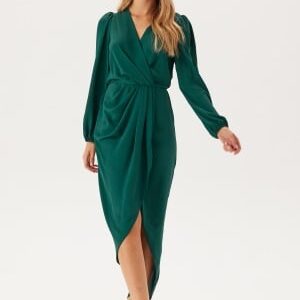 John Zack Balloon Sleeve Wrap Front Maxi Dress Dark Green M (UK12)