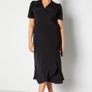 John Zack Curve Short Sleeve Wrap Frill Curve Dress Black 46 (UK18)