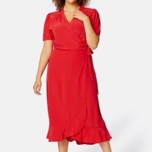 John Zack Curve Short Sleeve Wrap Frill Curve Dress Red 52 (UK24)