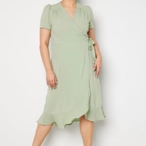 John Zack Curve Short Sleeve Wrap Frill Curve Dress Sage Green 54 (UK26)