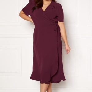 John Zack Curve Short Sleeve Wrap Frill Curve Dress Wine 54 (UK26)