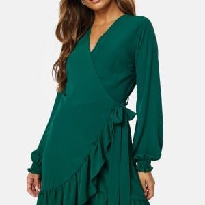 John Zack Frilly Wrap Mini Dress Forest Green M (UK12)