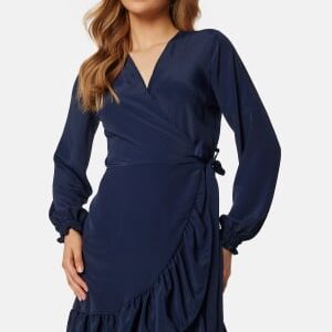 John Zack Frilly Wrap Mini Dress Navy S (UK10)