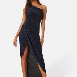 John Zack Glitter One Shoulder Rouch Dress Navy XXS (UK6)