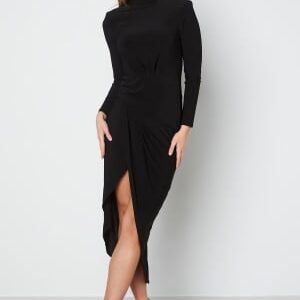 John Zack High Neck Rouch Maxi Dress Black XXS (UK6)