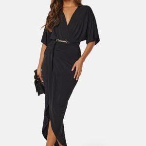 John Zack Kimono Sleeve Rouch Dress Black XL (UK16)