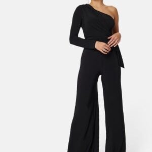 John Zack Long Sleeve One Shoulder Jumpsuit Black S M (UK12)